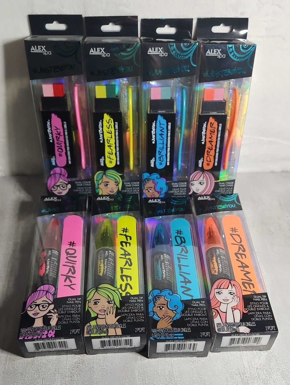 ALEX Spa Just Be You Dual Tip Nail Pens Files, Hair Chalk 4 Different Colors